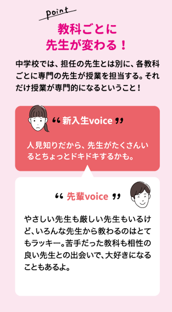 教科ごとに先生が変わる